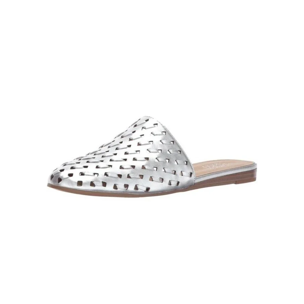 Franco Sarto Women's Silver Metallic L-Glena2 Leather Slip On Mules Size 9 - Picture 1 of 11